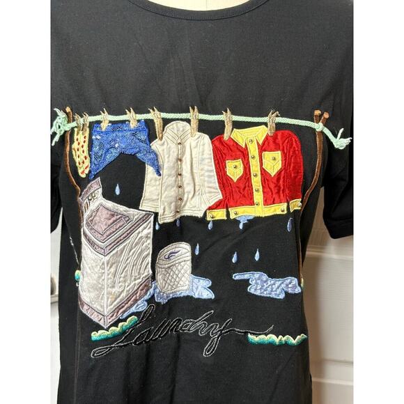 Vintage Vivian Forest Black Aplique Loundry Shoulder Pads Tee Shirt Women's Sz S - Picture 4 of 5